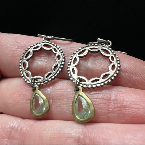 Silpada Sterling Silver CZ and Brass Dangle Earrings Teardrop Wheel W2373 Circle - Picture 6 of 9